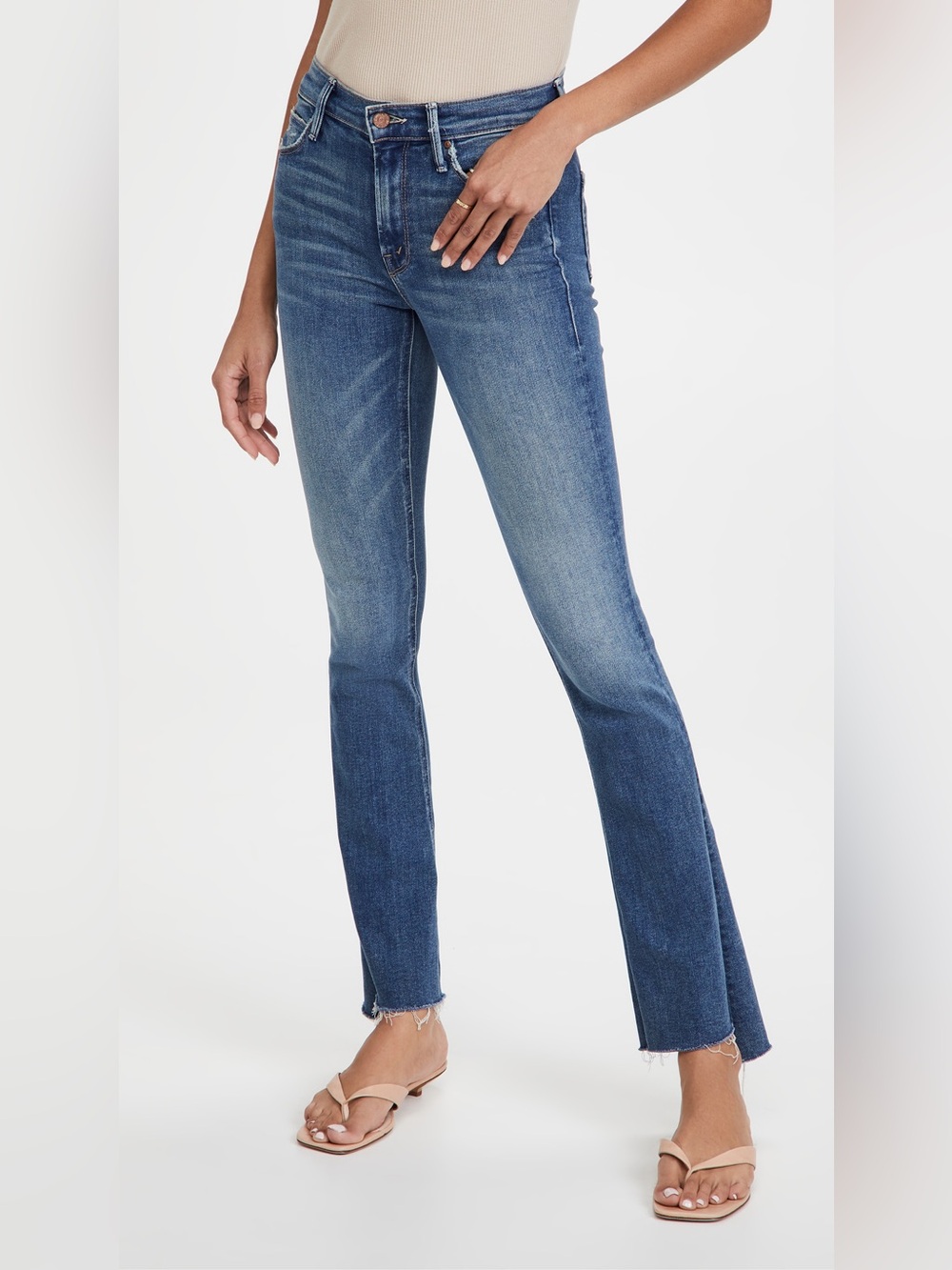 MOTHER The Runaway Step Fray Jeans Leaps And Bounds 30 Mid Rise Flare Stretch